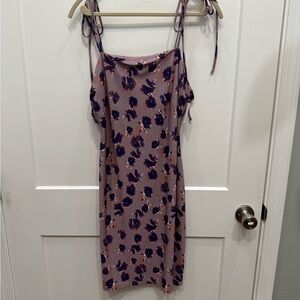 Elegant Purple Print Midi Dress Size Large